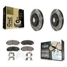 Charger l'image dans la galerie, Front Coated Drilled Slotted Disc Brake Rotor And Ceramic Pad Kit For Honda CR-V