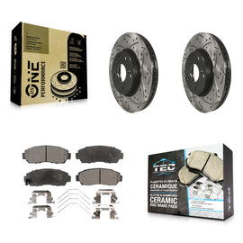 Front Coated Drilled Slotted Disc Brake Rotor And Ceramic Pad Kit For Honda CR-V