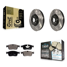 Charger l'image dans la galerie, Front Coated Drilled Slotted Disc Brake Rotor And Ceramic Pad Kit For Volvo XC60