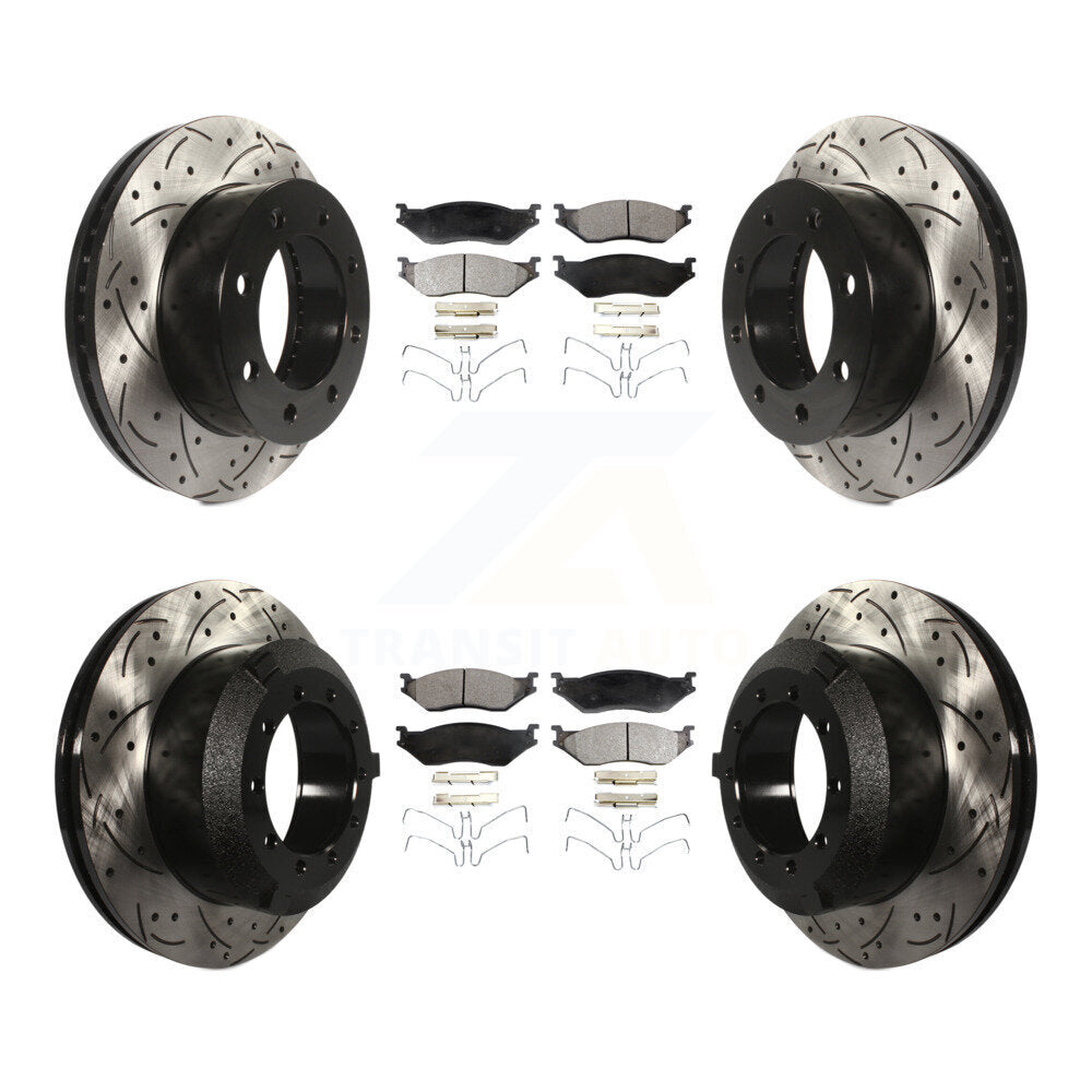 Front Rear Drill Slot Disc Brake Rotor Ceramic Pad Kit For Ford F-450 Super Duty