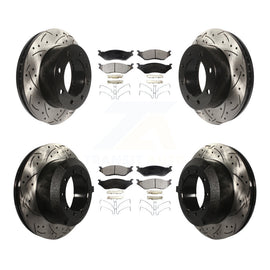 Front Rear Drill Slot Disc Brake Rotor Ceramic Pad Kit For Ford F-450 Super Duty