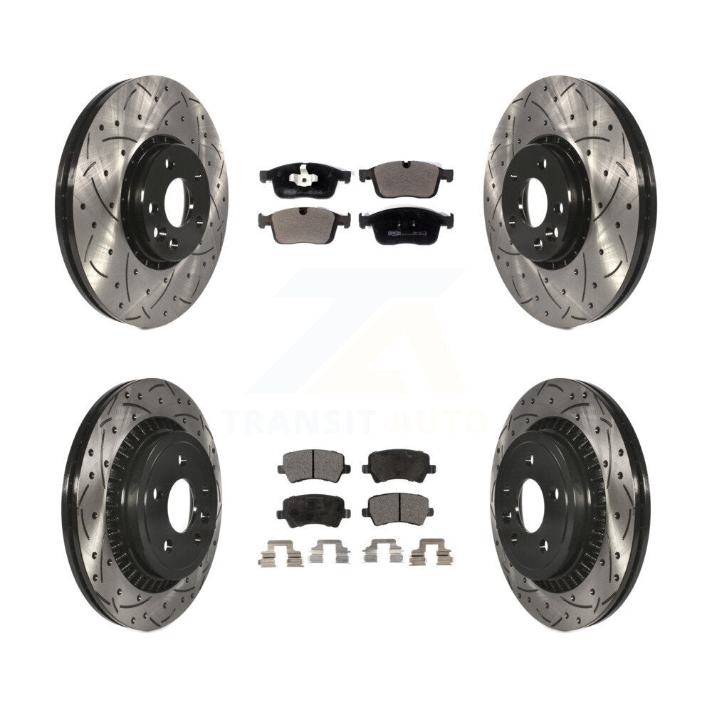Front Rear Coated Drilled Slot Disc Brake Rotor & Ceramic Pad Kit For Volvo XC60