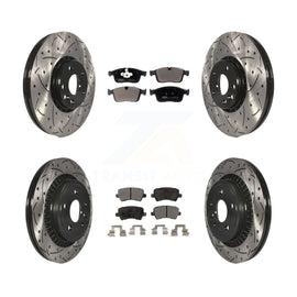 Front Rear Coated Drilled Slot Disc Brake Rotor & Ceramic Pad Kit For Volvo XC60