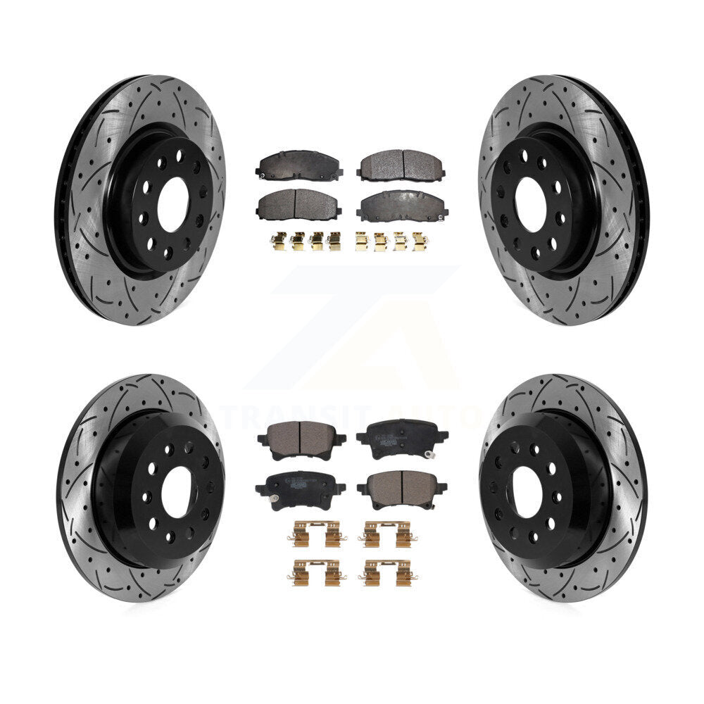 Front Rear Coated Drill Slot Disc Brake Rotors Ceramic Pad Kit For Jeep Wrangler