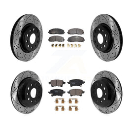 Front Rear Coated Drill Slot Disc Brake Rotors Ceramic Pad Kit For Jeep Wrangler
