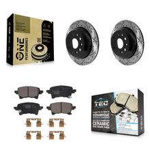 Charger l'image dans la galerie, Rear Coated Drilled Slotted Disc Brake Rotor &amp; Ceramic Pad Kit For Jeep Wrangler