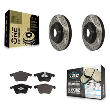 Charger l'image dans la galerie, Front Coated Drilled Slotted Disc Brake Rotors And Ceramic Pad Kit For Volvo S40