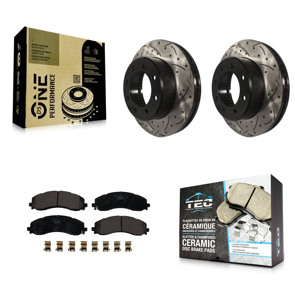 [Front] 2019-2022 Ram 2500 3500 Performance Drilled & Slotted Brake Rotor & Ceramic Pads Kit For Max Braking