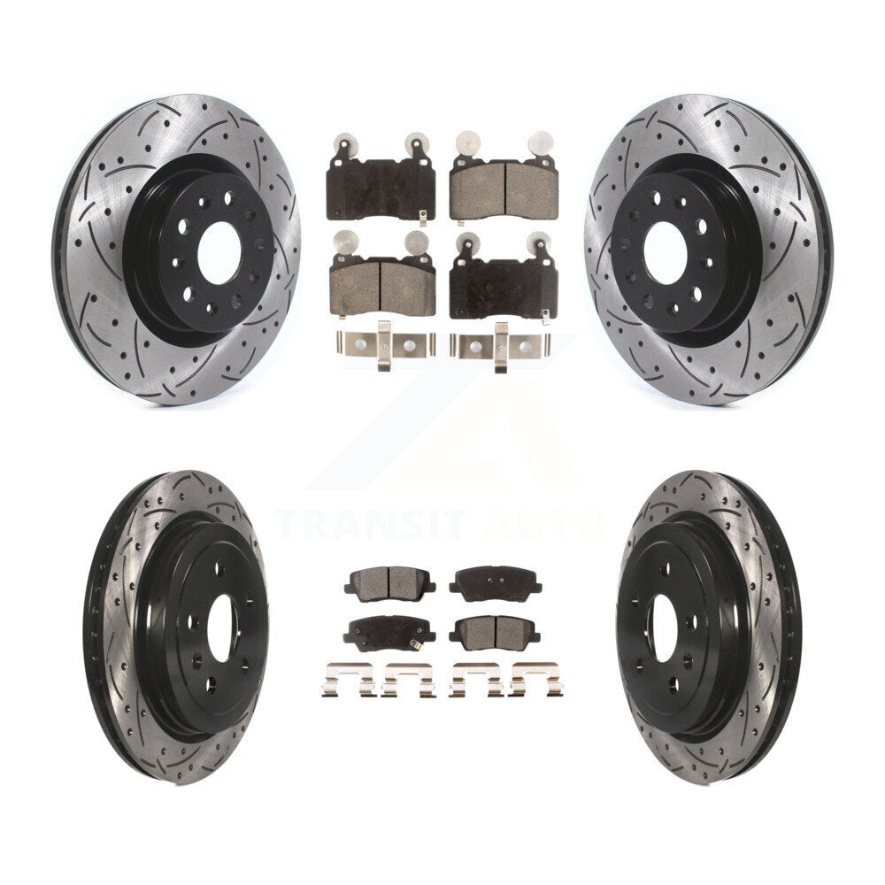 Front Rear Coated Drilled Slot Disc Brake Rotor Ceramic Pad Kit For Cadillac CTS