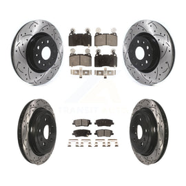 Front Rear Coated Drilled Slot Disc Brake Rotor Ceramic Pad Kit For Cadillac CTS