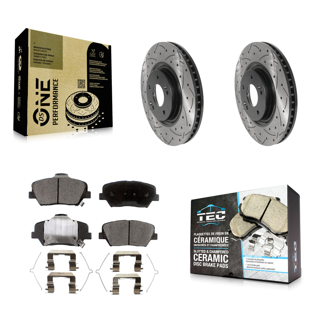 [Front] 2019-2022 Hyundai Nexo Performance Drilled & Slotted Brake Rotor & Ceramic Pads Kit For Max Braking