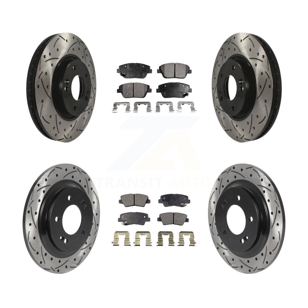 Front Rear Coated Drill Slot Disc Brake Rotor Ceramic Pad Kit For Hyundai Sonata