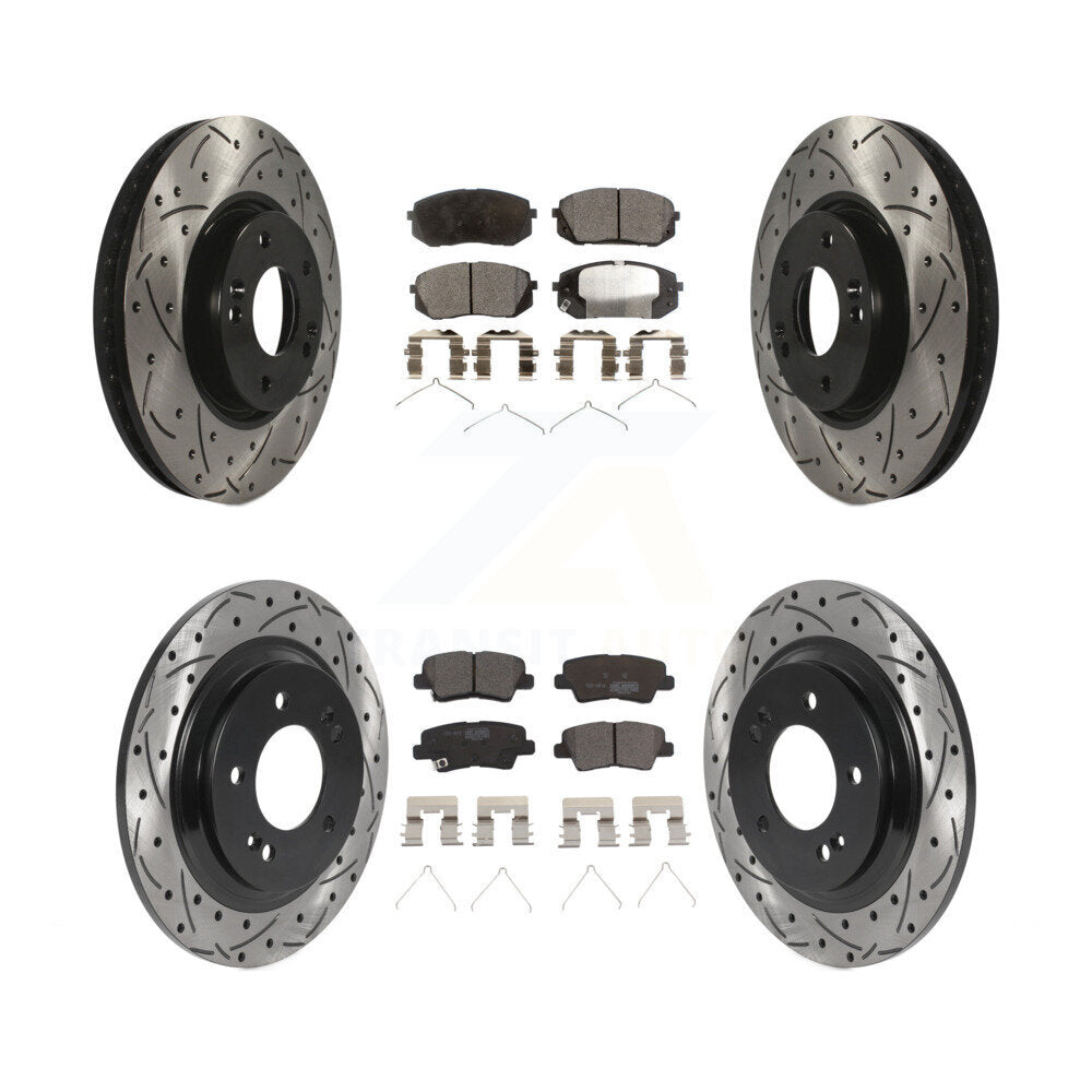 Front Rear Coated Drill Slot Disc Brake Rotor Ceramic Pad Kit For Hyundai Sonata