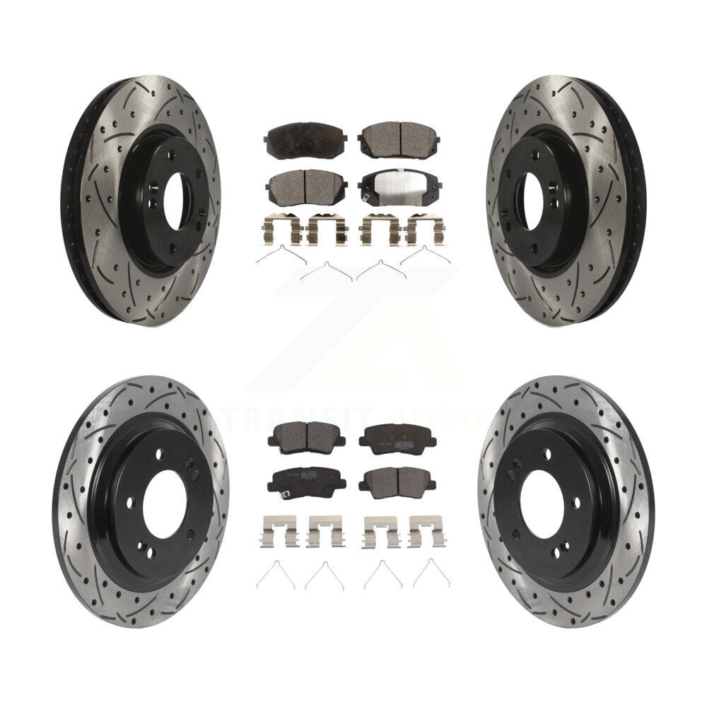 Front Rear Coated Drill Slot Disc Brake Rotor Ceramic Pad Kit For Hyundai Sonata