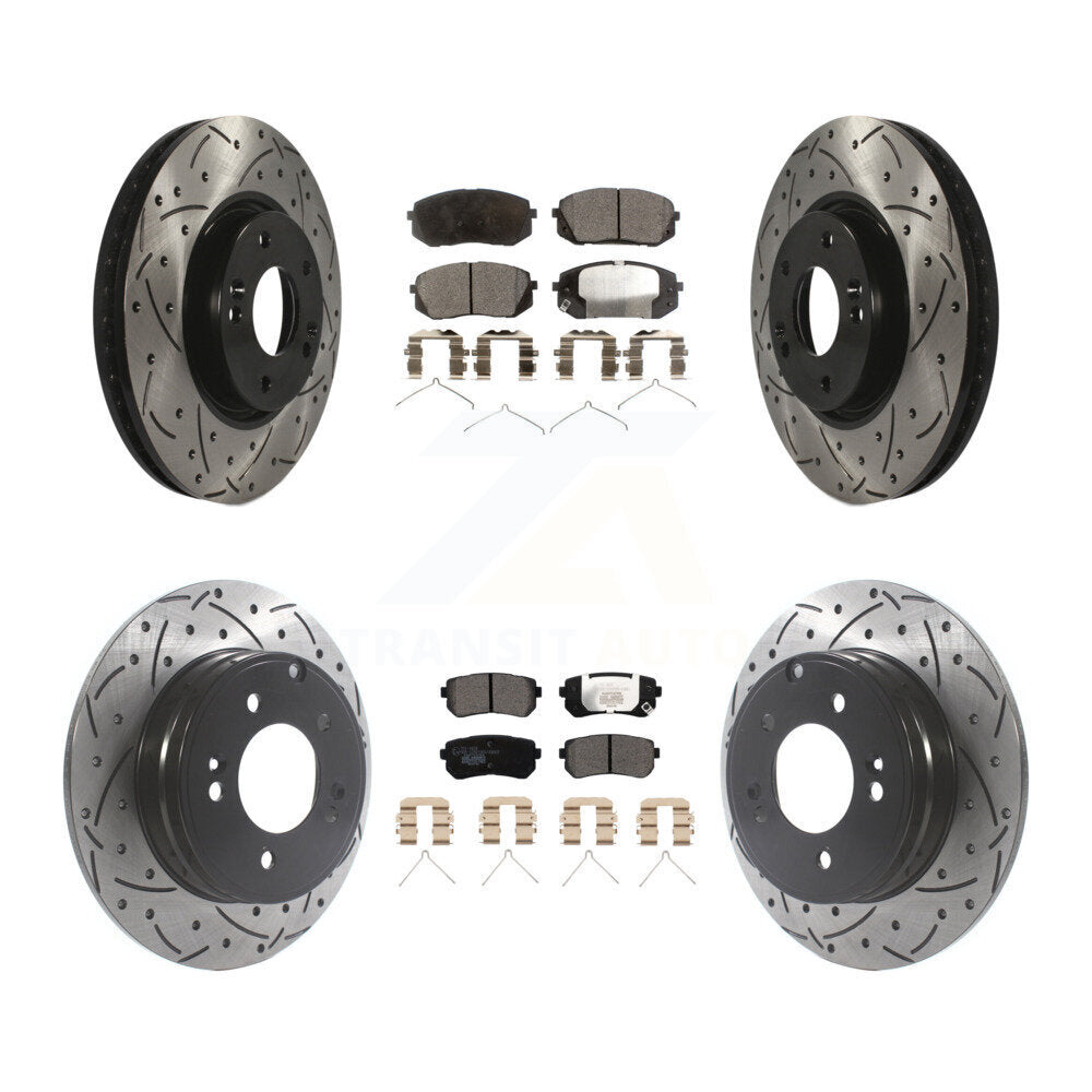 Front Rear Coated Drill Slot Disc Brake Rotor Ceramic Pad Kit For Hyundai Sonata