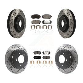 Front Rear Coated Drill Slot Disc Brake Rotor Ceramic Pad Kit For Hyundai Sonata