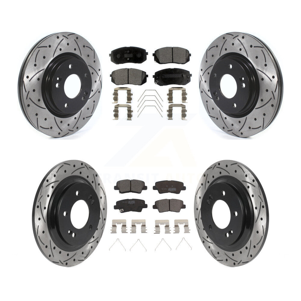 Front Rear Drilled Slot Brake Rotor & Ceramic Pad Kit For Hyundai Elantra GT Kia