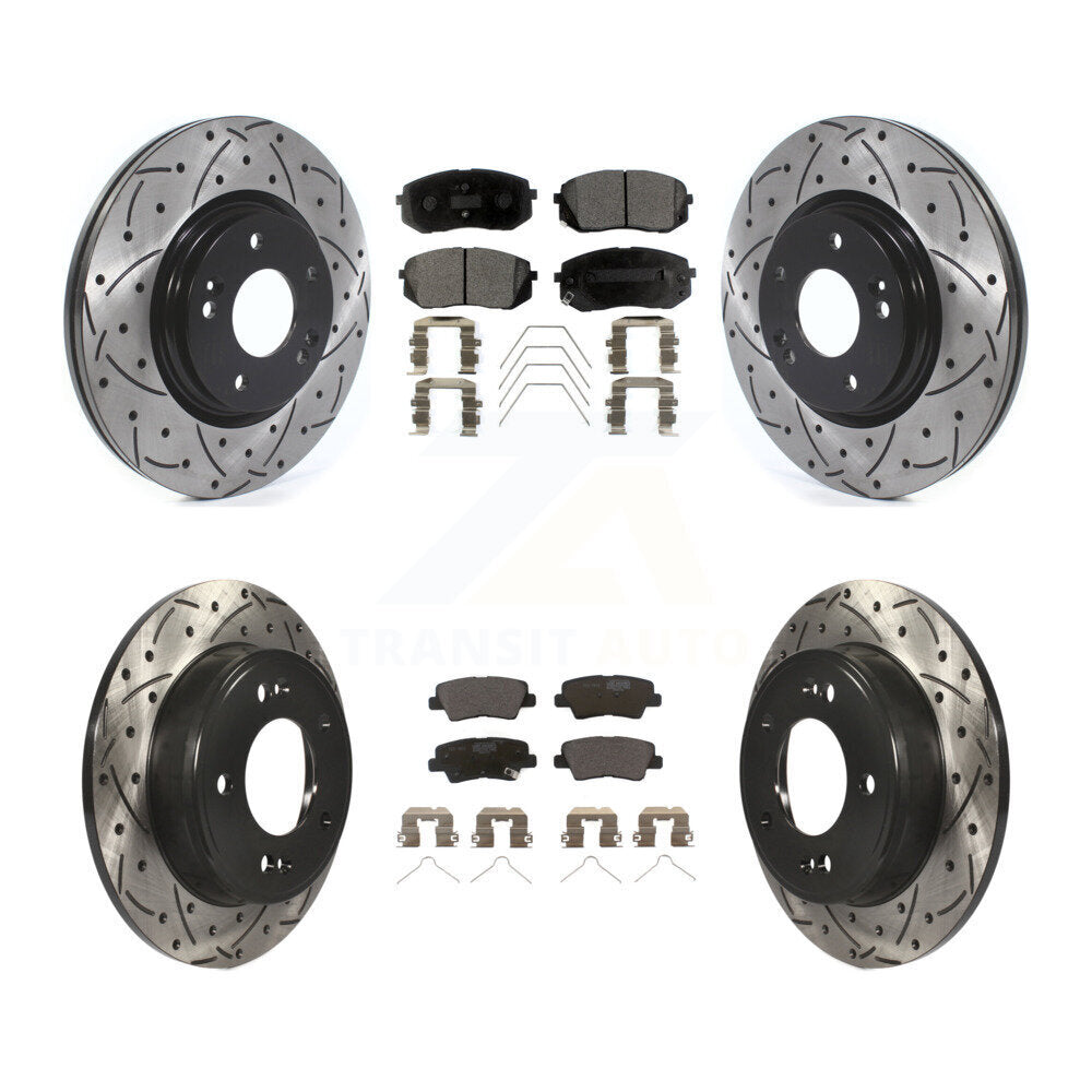 Front Rear Drill Slot Brake Rotor Ceramic Pad Kit For 2019 Kia Soul Turbocharged