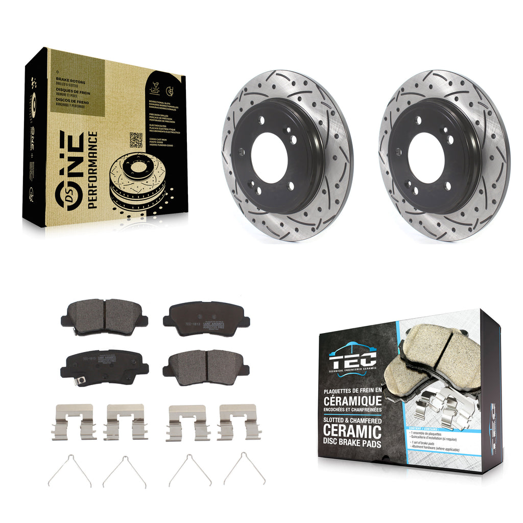 Rear Drill Slot Disc Brake Rotors Ceramic Pad Kit For Kia Forte Hyundai Veloster