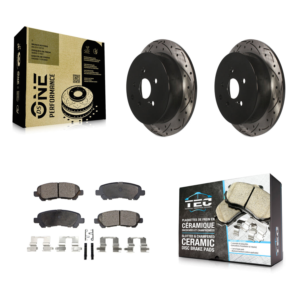 Rear Coated Drilled Slot Disc Brake Rotors Ceramic Pad Kit For Toyota Highlander