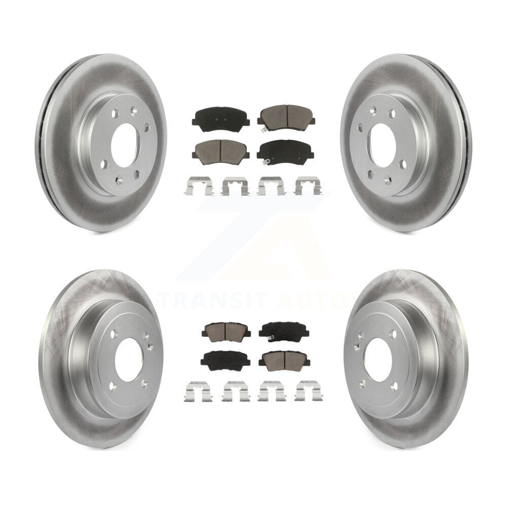 Front Rear Coated Disc Brake Rotors & Ceramic Pad Kit For Hyundai Accent Kia Rio