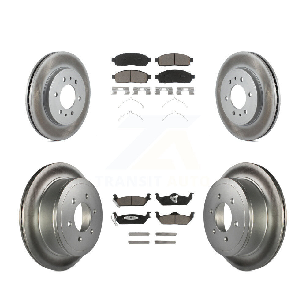 Front Rear Coat Brake Rotors Ceramic Pad Kit For 09 Ford F-150 With 6 Lug Wheels