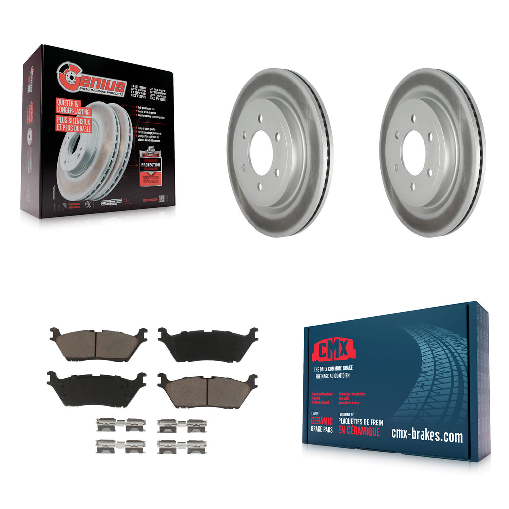 Rear Coated Disc Brake Rotor & Ceramic Pad Kit For Ford F-150 Expedition Lincoln