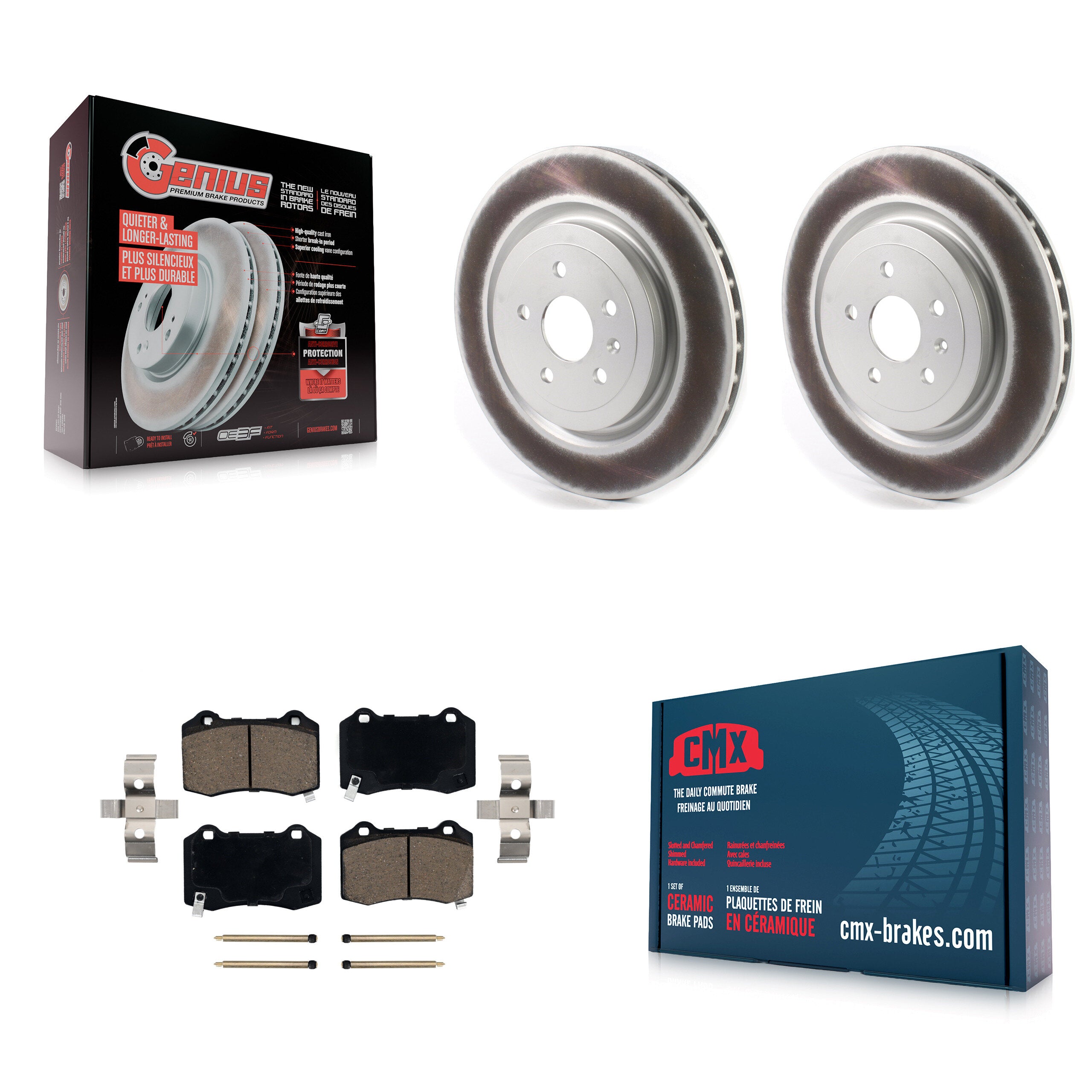 Rear Coated Disc Brake Rotor & Ceramic Pad Kit For Chevrolet Camaro Cadillac CTS