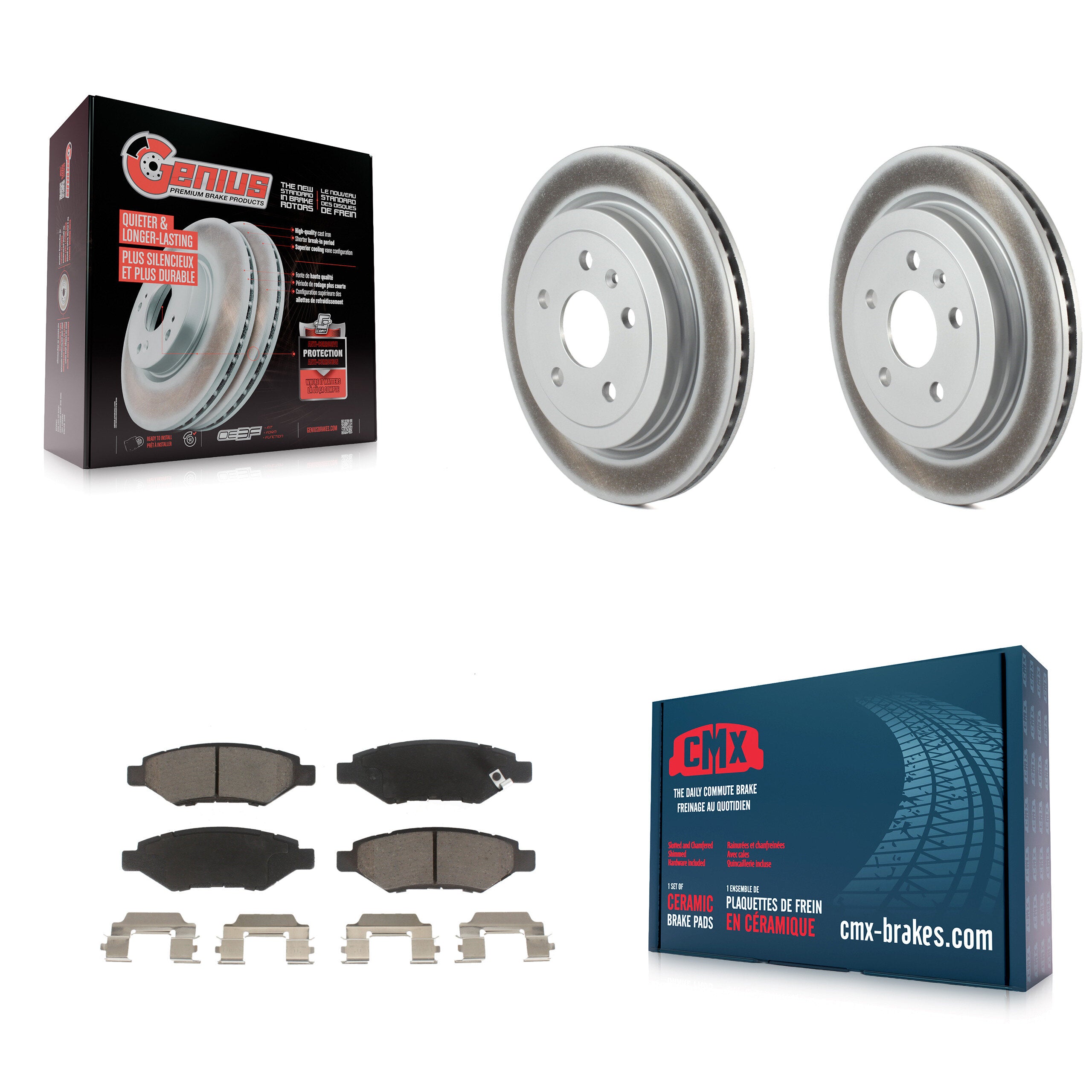 Rear Coated Disc Brake Rotor & Ceramic Pad Kit For Chevrolet Camaro Cadillac CTS