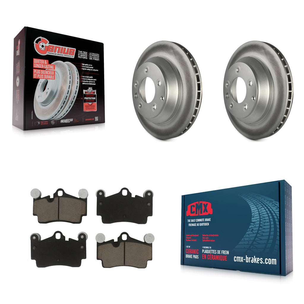 Rear Coated Brake Rotor & Ceramic Pad Kit For Audi Q7 Porsche Cayenne Volkswagen
