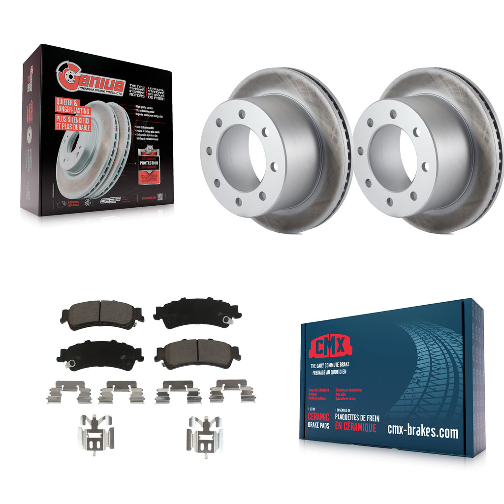Rear Coated Brake Rotors Ceramic Pad Kit For Chevrolet Silverado 3500 GMC Sierra