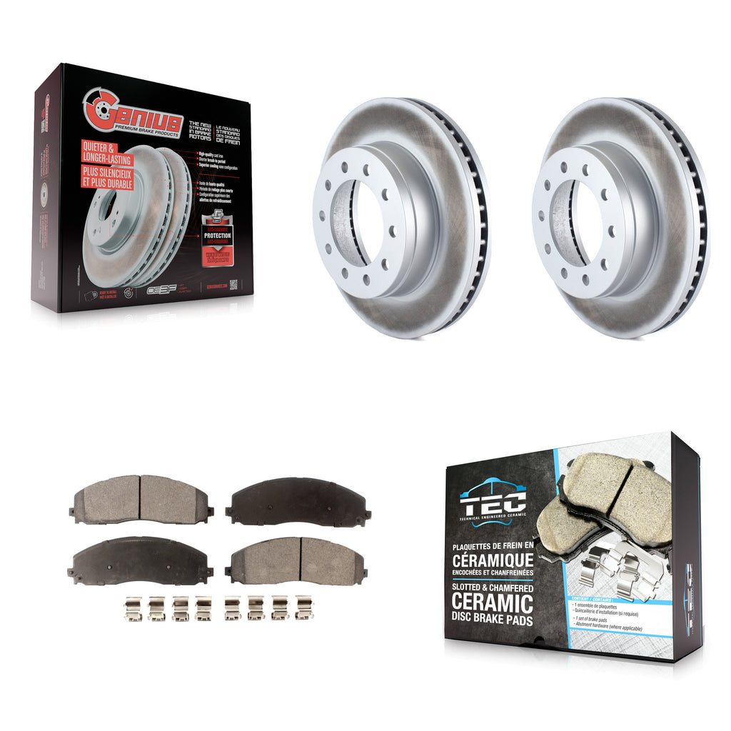 Front Coated Disc Brake Rotors & Ceramic Pad Kit For Ford F-350 Super Duty F-250