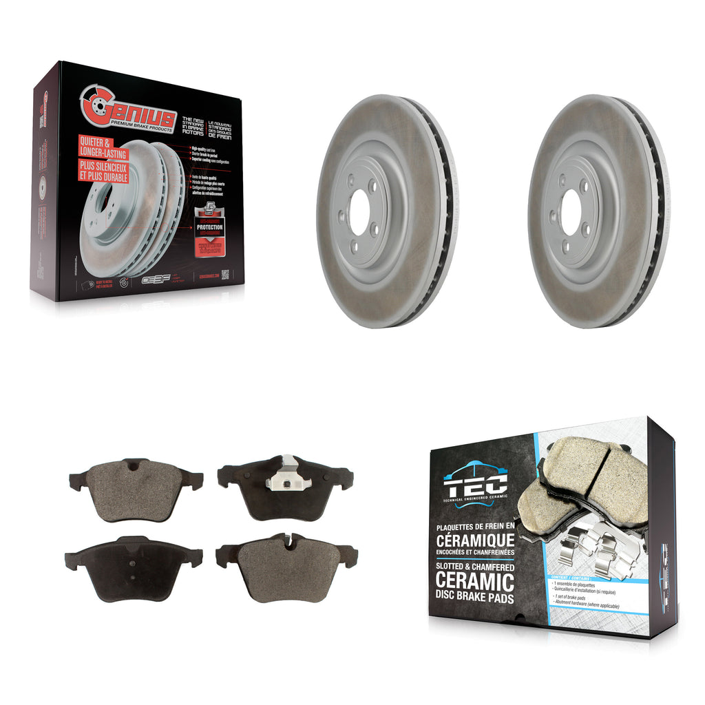 Front Coated Disc Brake Rotors And Ceramic Pads Kit For Jaguar XF XJ XKR XK
