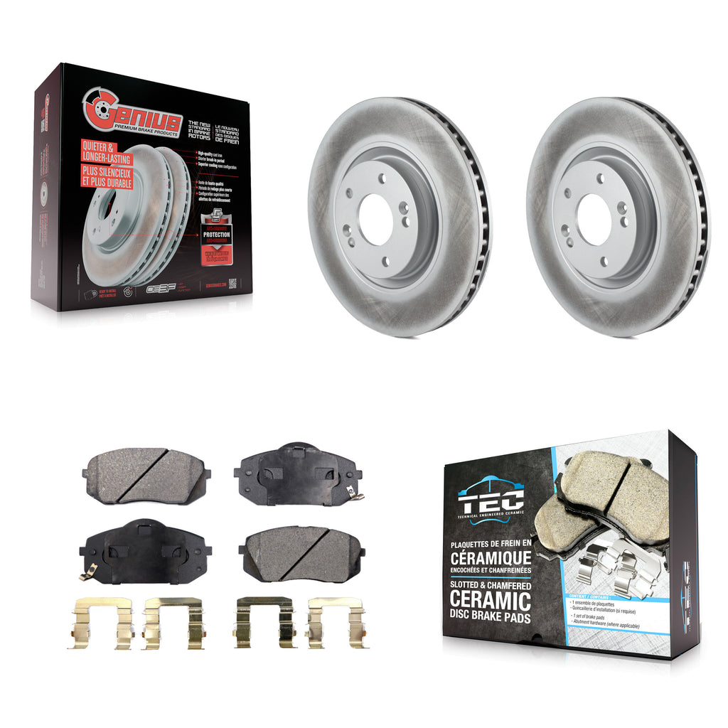 Front Coated Brake Rotor & Ceramic Pad Kit For Hyundai Tucson Sonata Kia Cadenza