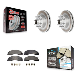 Front Coat Brake Rotor Hub Ceramic Pad Kit For Ford E-350 Super Duty E-250 E-150