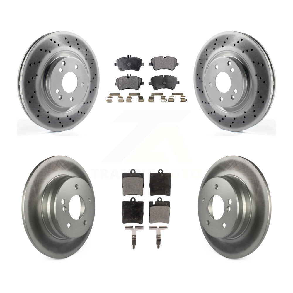 Front Rear Coated Disc Brake Rotors And Ceramic Pads Kit For Mercedes-Benz C320