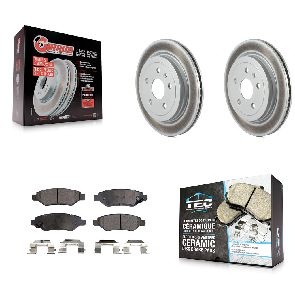 Rear Coated Disc Brake Rotor & Ceramic Pad Kit For Chevrolet Camaro Cadillac CTS
