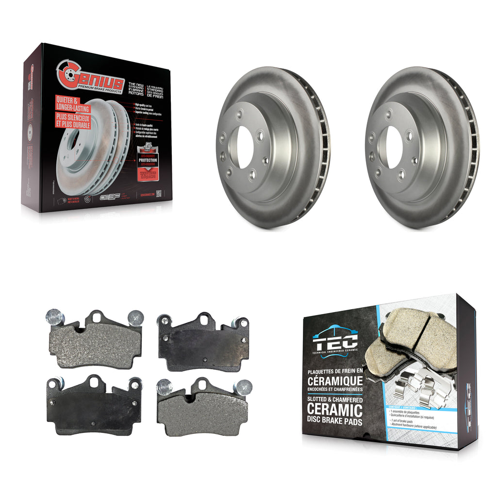Rear Coated Brake Rotor & Ceramic Pad Kit For Audi Q7 Porsche Cayenne Volkswagen