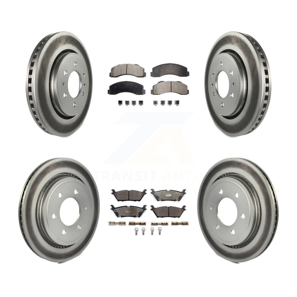 Front Rear Coated Disc Brake Rotors And Ceramic Pads Kit For Ford F-150