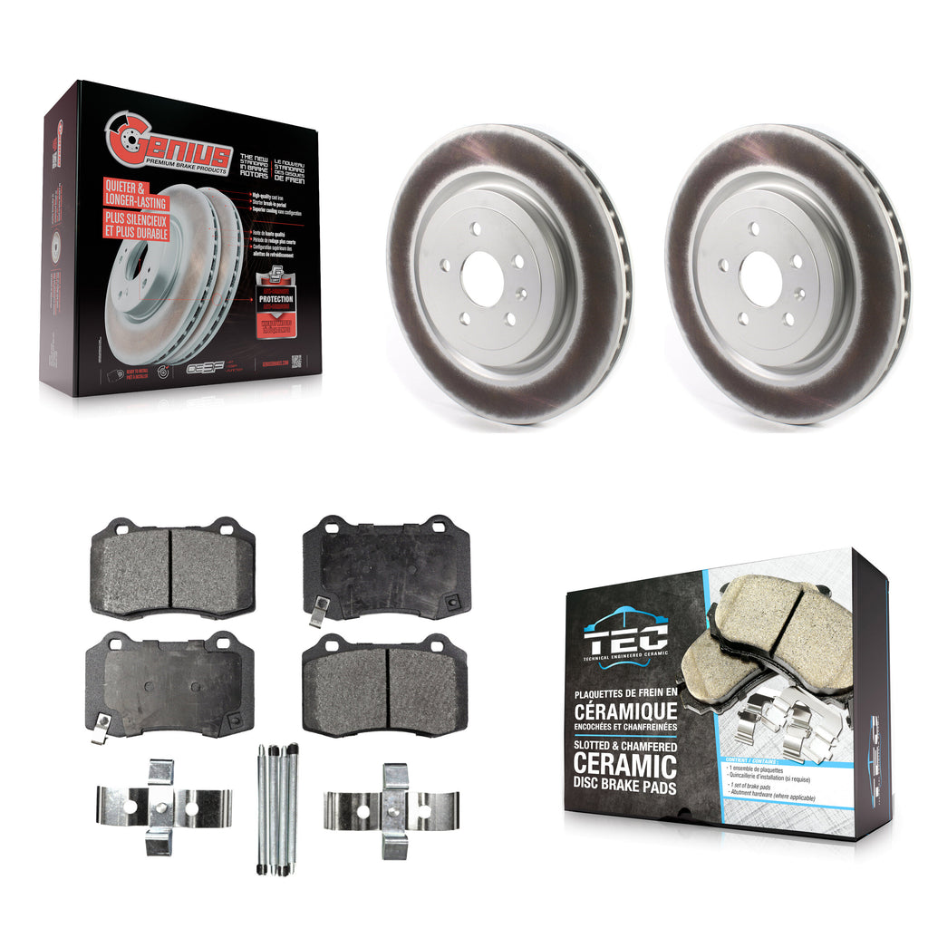 Rear Coated Disc Brake Rotor & Ceramic Pad Kit For Chevrolet Camaro Cadillac CTS