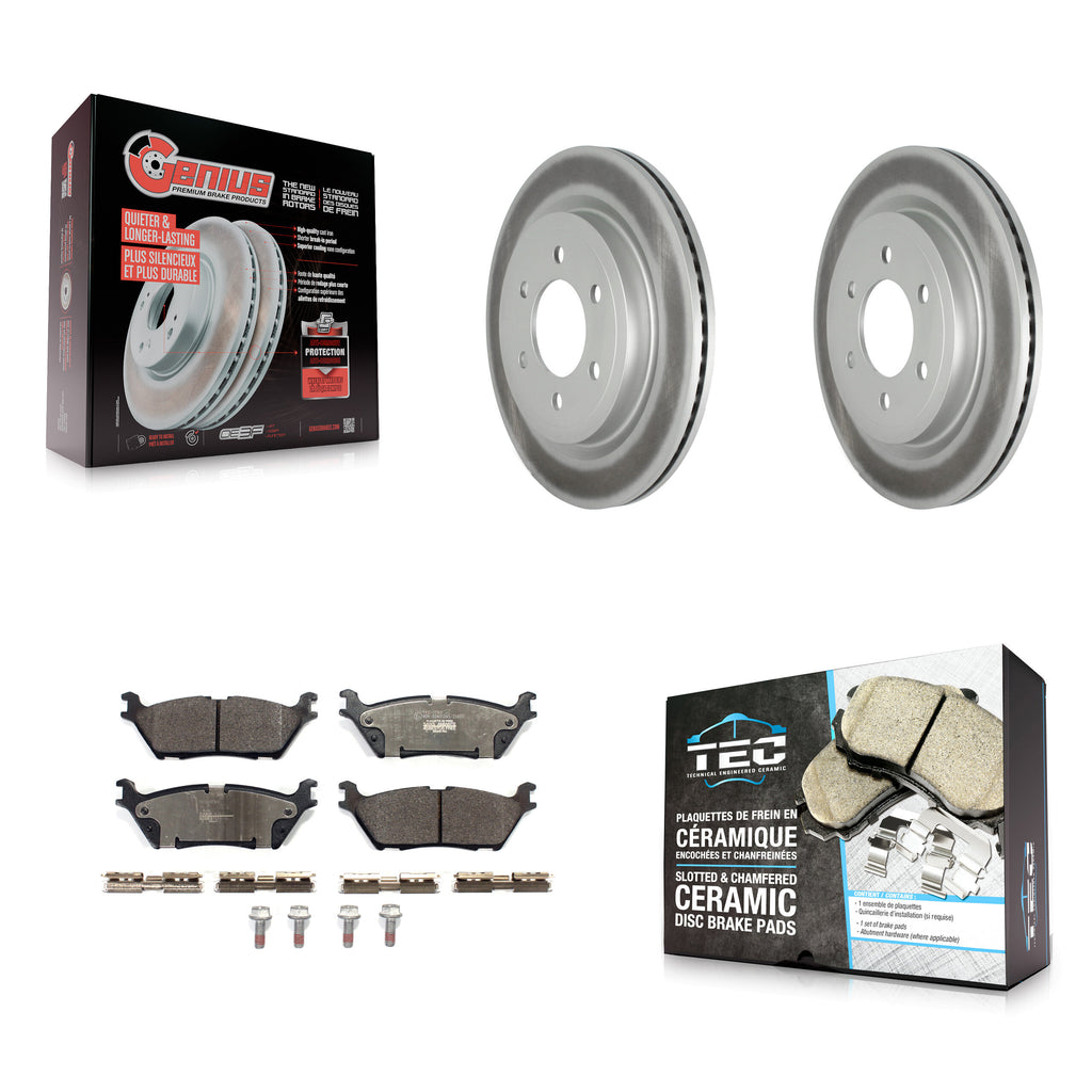 Rear Coated Disc Brake Rotor & Ceramic Pad Kit For Ford F-150 Expedition Lincoln