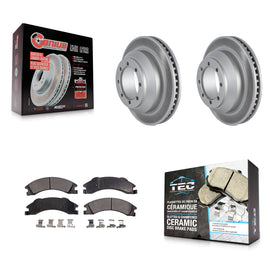 Rear Coated Disc Brake Rotor Ceramic Pad Kit For Ford E-350 Super Duty Econoline