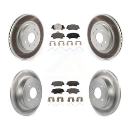 Front Rear Coated Disc Brake Rotors & Ceramic Pad Kit For Hyundai Accent Kia Rio