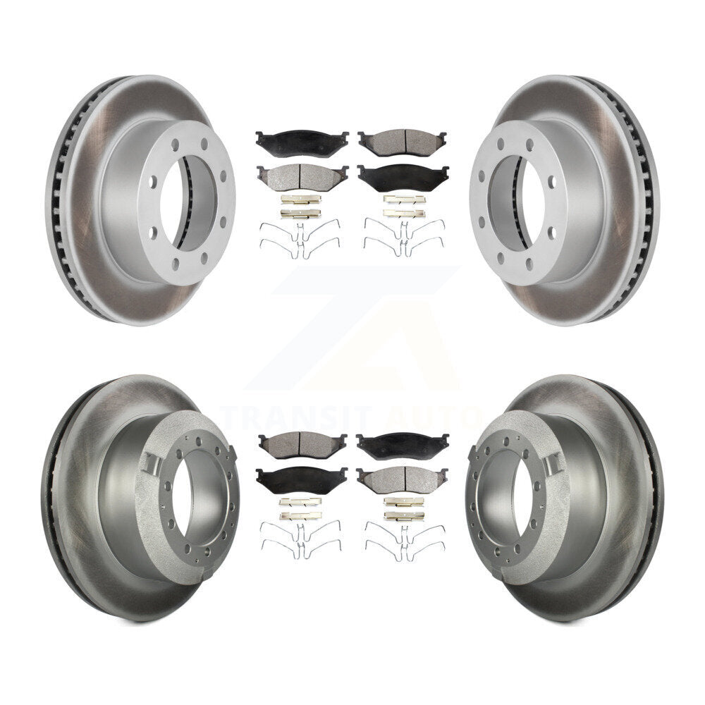 Front Rear Coated Disc Brake Rotor And Ceramic Pad Kit For Ford F-450 Super Duty