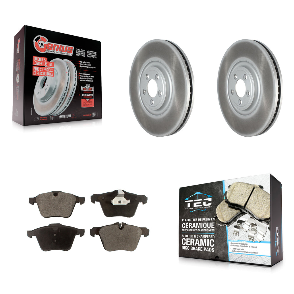 Front Coated Disc Brake Rotors And Ceramic Pads Kit For Jaguar XJ XF
