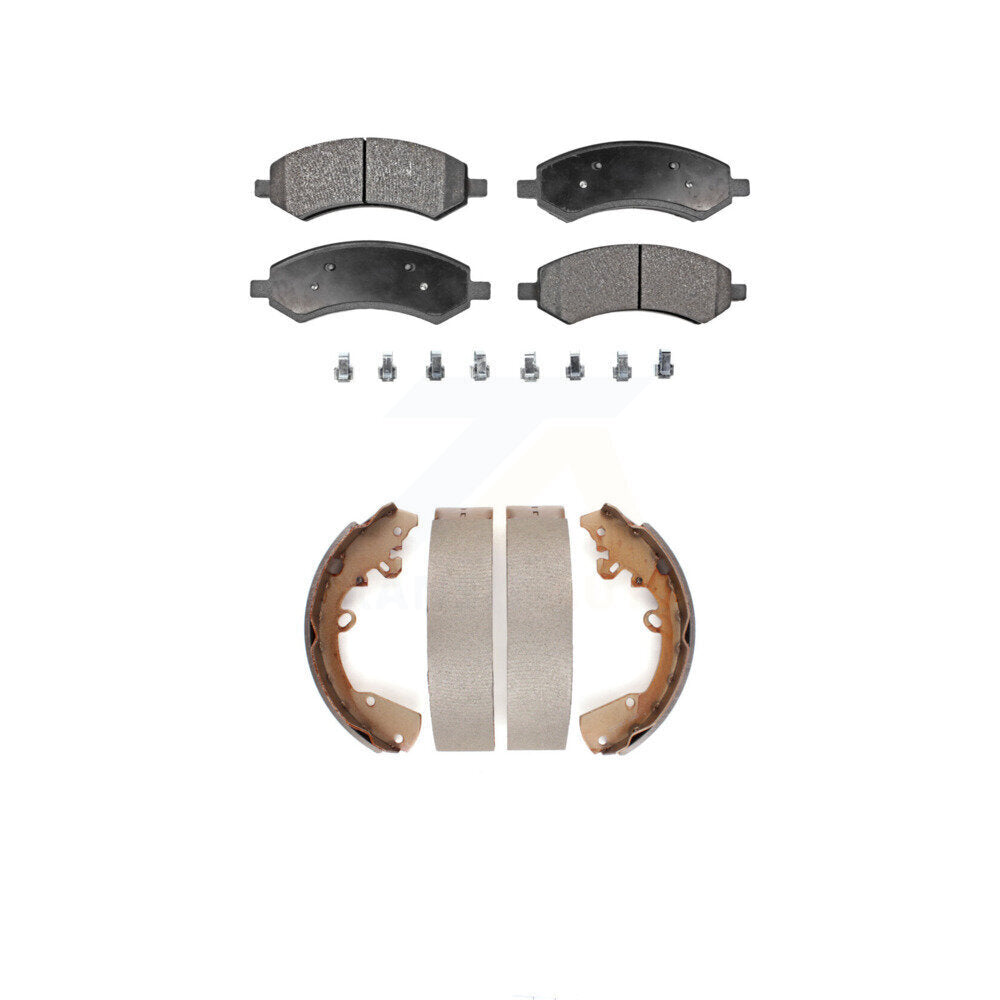 Front Rear Ceramic Brake Pads & Drum Shoe Kit For Dakota Dodge Mitsubishi Raider