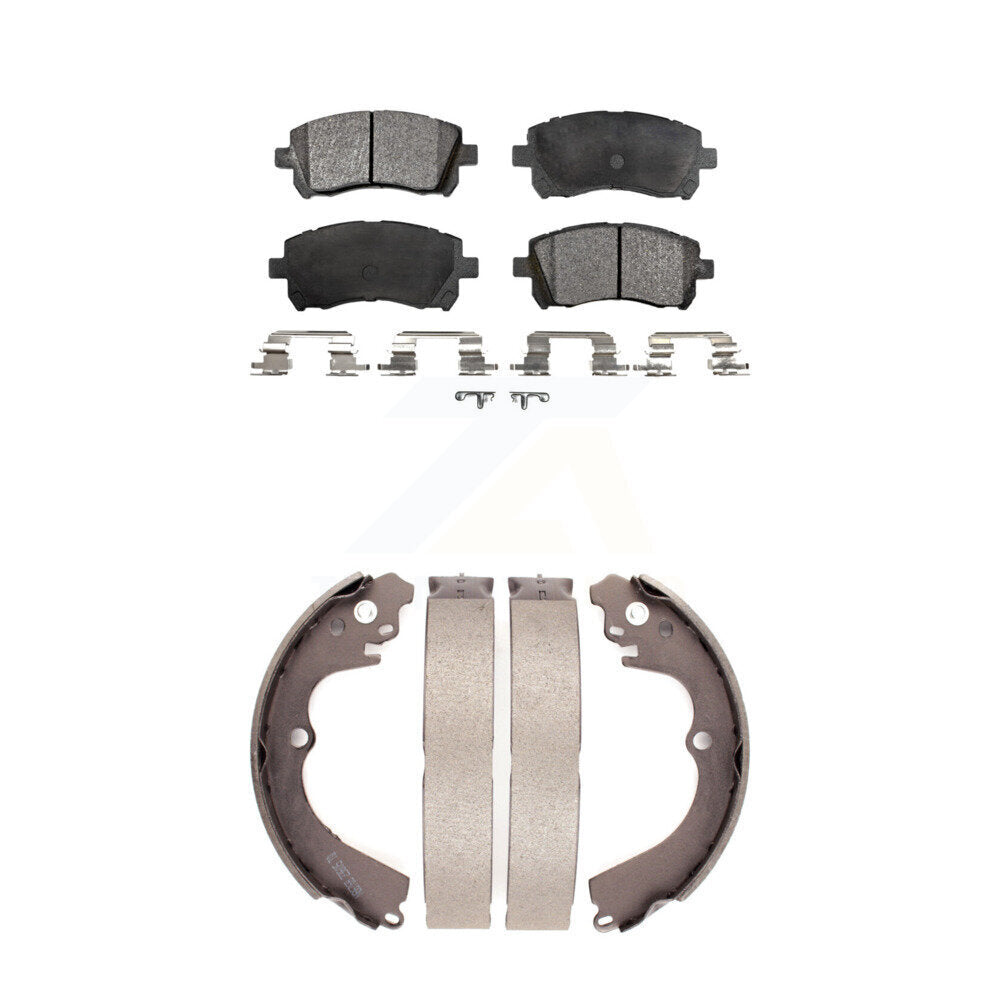 Front Rear Ceramic Brake Pads & Drum Shoe Kit For Subaru Outback Forester Legacy