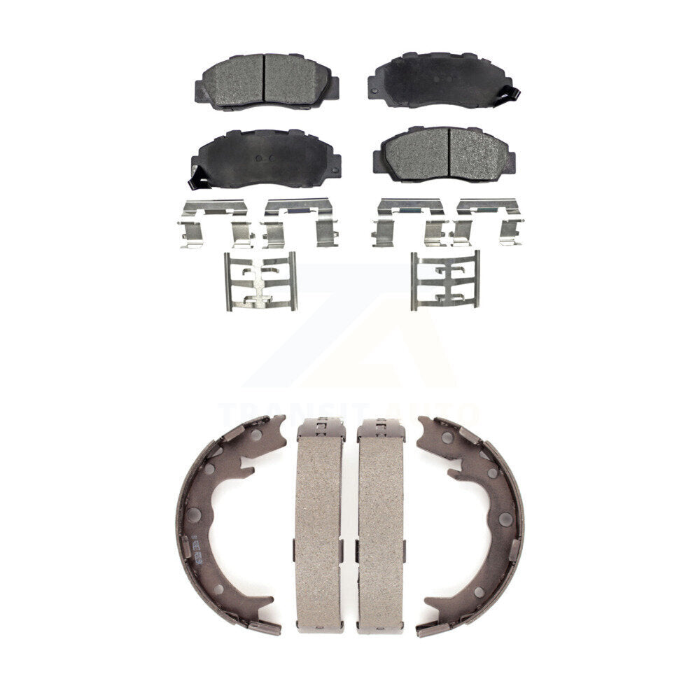 Front Rear Ceramic Brake Pads And Parking Shoes Kit For 1996-1998 Acura RL