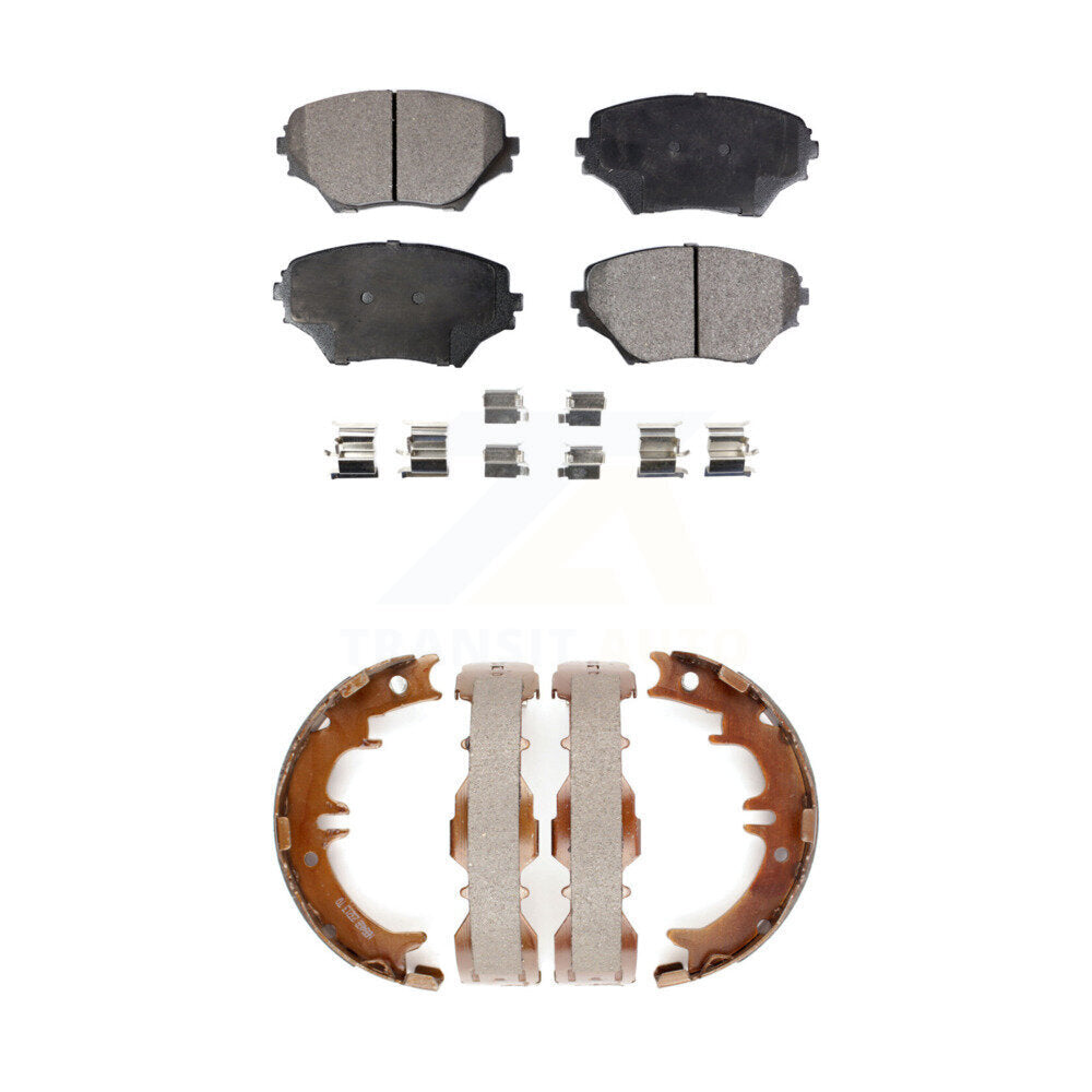 Front Rear Ceramic Brake Pads & Parking Shoes Kit For 2004-2005 Toyota RAV4