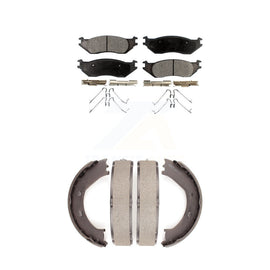 Front Rear Ceramic Brake Pads & Parking Shoes Kit For Ford E-150 Club Wagon